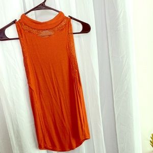 Ribbed rust color free people lace sleeveless top
